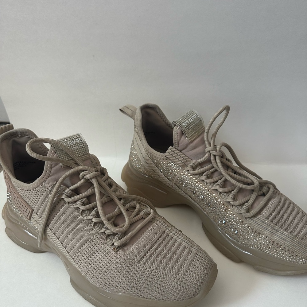 Steve Madden Maxima Beige Sneakers with Rhinestone Detailing - gently worn.